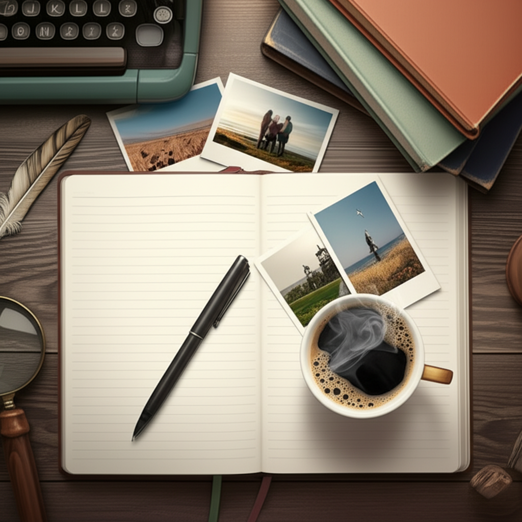 Journal open to inspiring writing prompts